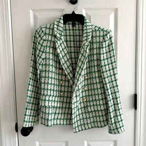 Green and White Checkered Women's Blazer